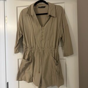 Zara Beige Button-Up Romper